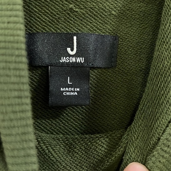Jason Wu - L, Green Hoodie Sweatshirt, w/ black lace piping - Picture 3 of 8